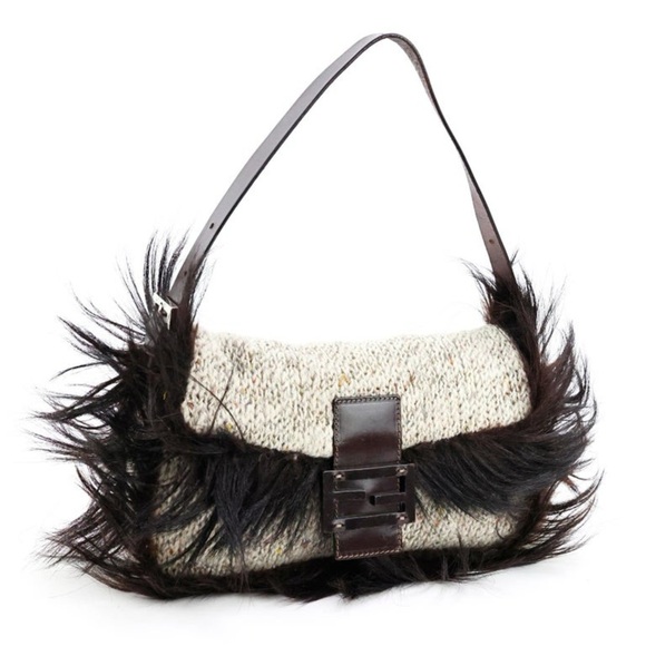 Fendi Handbags - Vintage Fendi Limited Edition Baguette Bag Knit & Fur Trim
